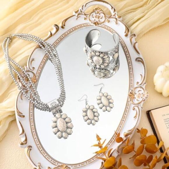 Boho Western Jewelry Women Turquoise Set Vintage Earrings Bracelet Necklace - Picture 6 of 7